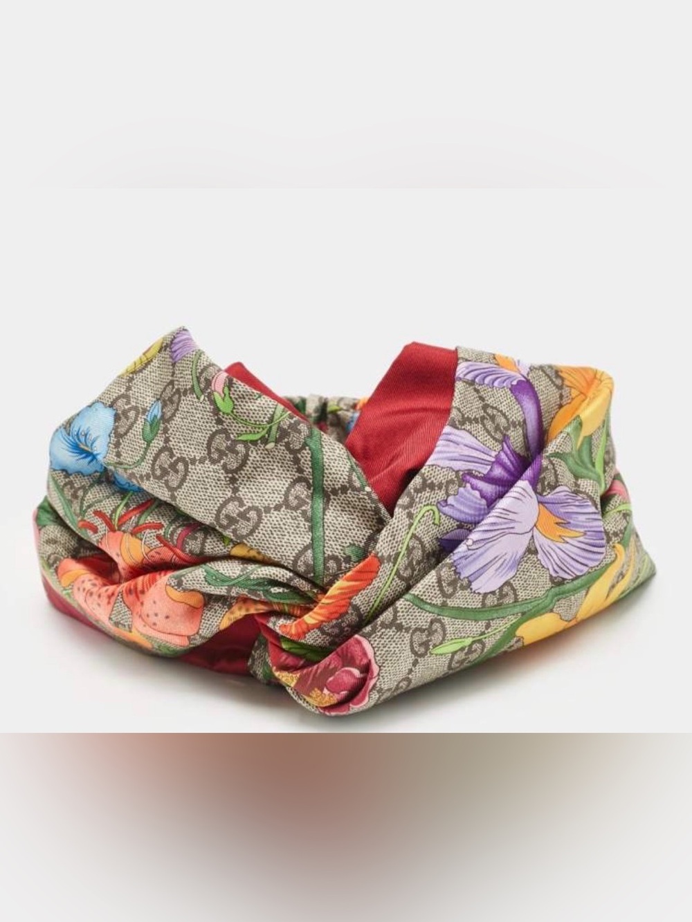 Gucci Floral GG Silk Twist Headband in Red, Purple, Yellow, Blue